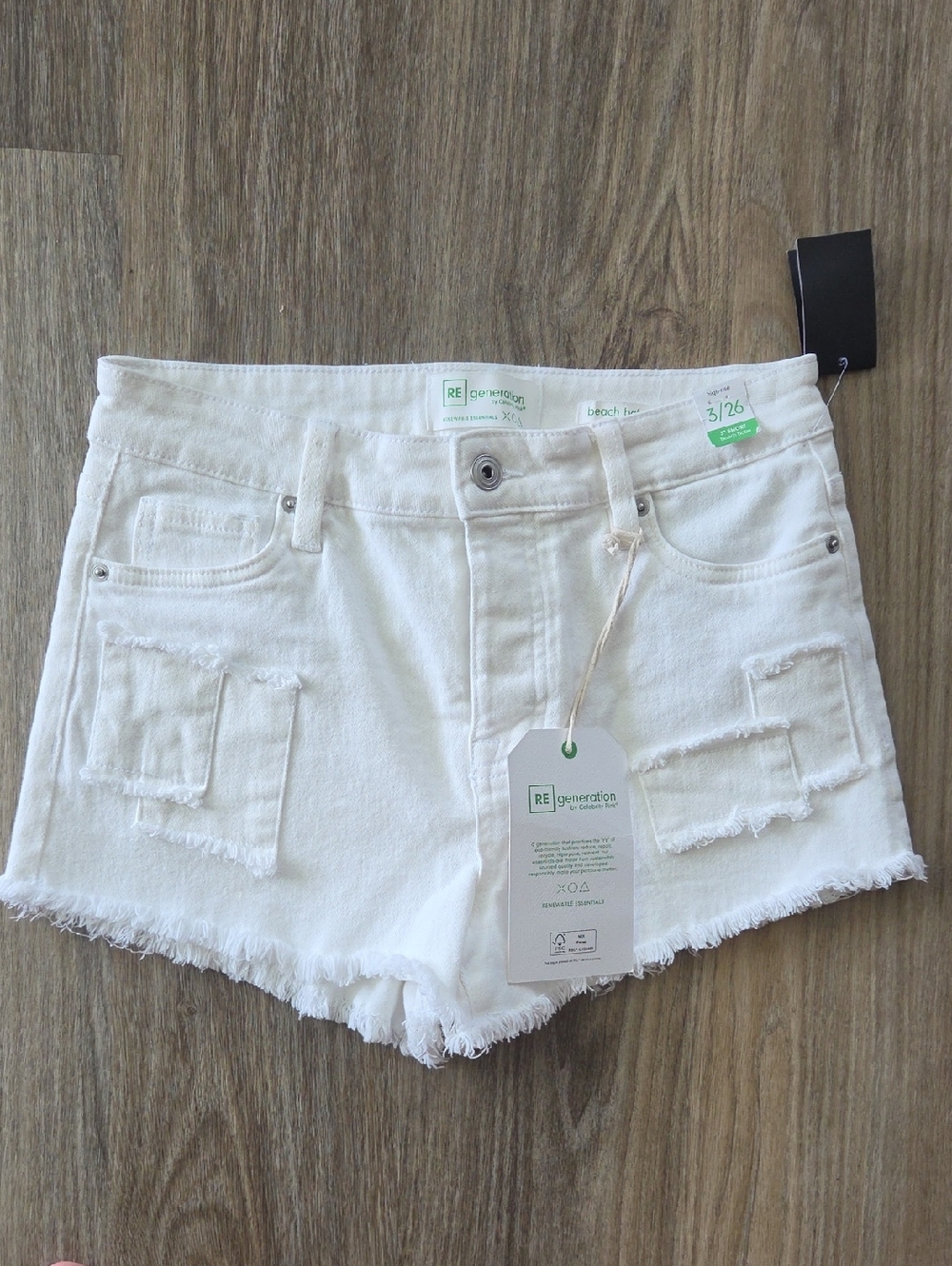 RE/Generation White Denim Frayed Hem Jean Shorts Size 3/26 Nwt